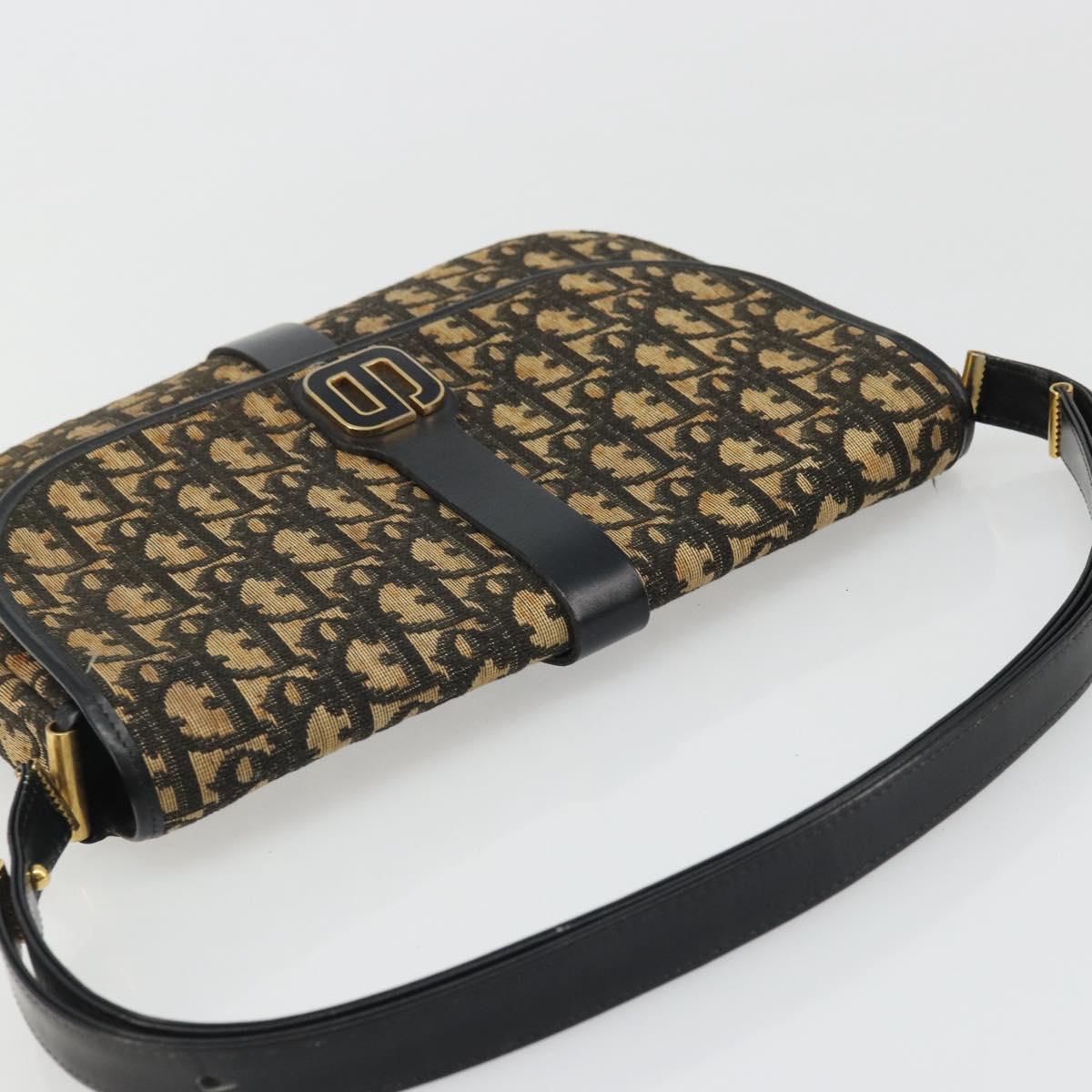 Christian Dior Trotter Canvas Shoulder Bag Navy Gold Auth SW2239