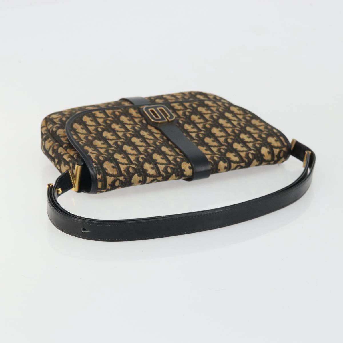 Christian Dior Trotter Canvas Shoulder Bag Navy Gold Auth SW2239