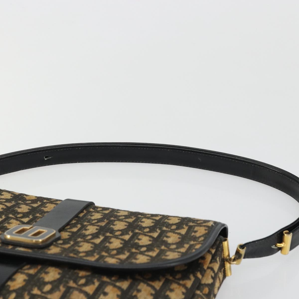 Christian Dior Trotter Canvas Shoulder Bag Navy Gold Auth SW2239
