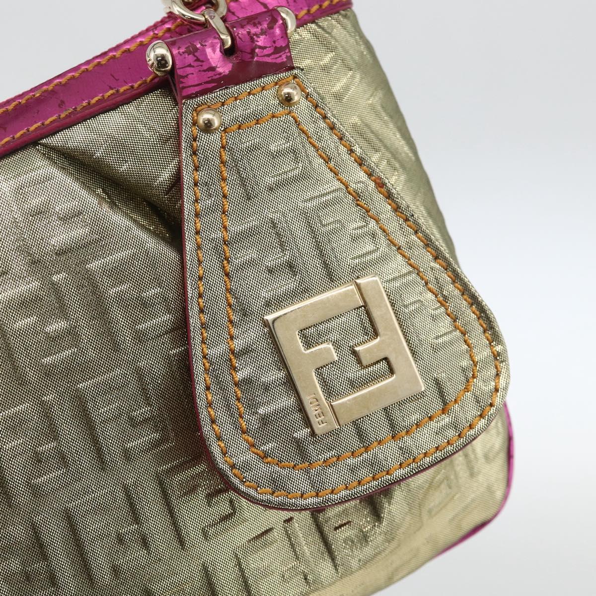 FENDI Zucchino Canvas Hand Bag Gold Auth SW2240A