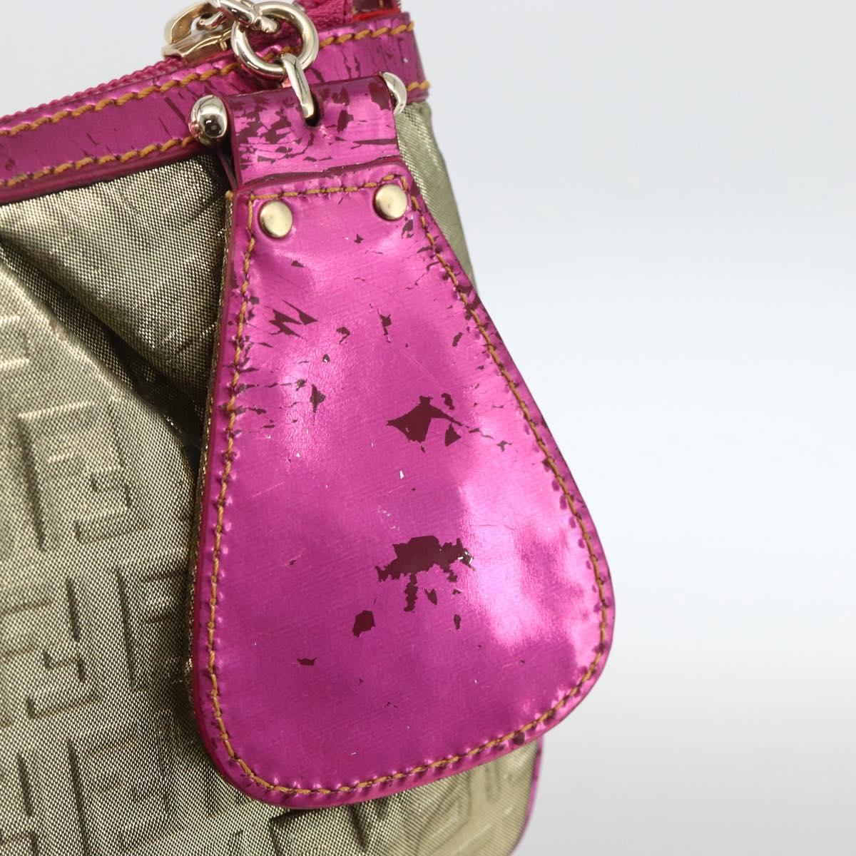 FENDI Zucchino Canvas Hand Bag Gold Auth SW2240A
