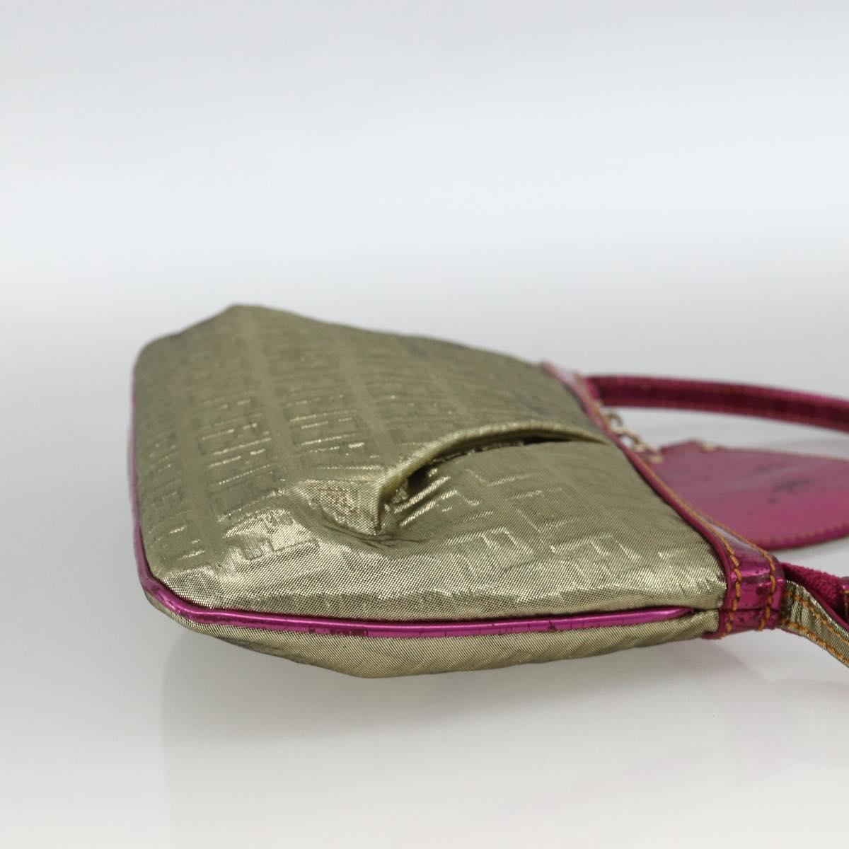 FENDI Zucchino Canvas Hand Bag Gold Auth SW2240A