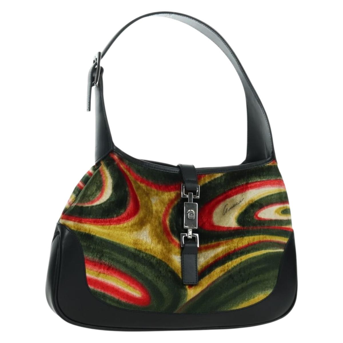 GUCCI Jackie Swirl Print Shoulder Bag Velvet Black Silver 001 3306 Auth SW2243SM