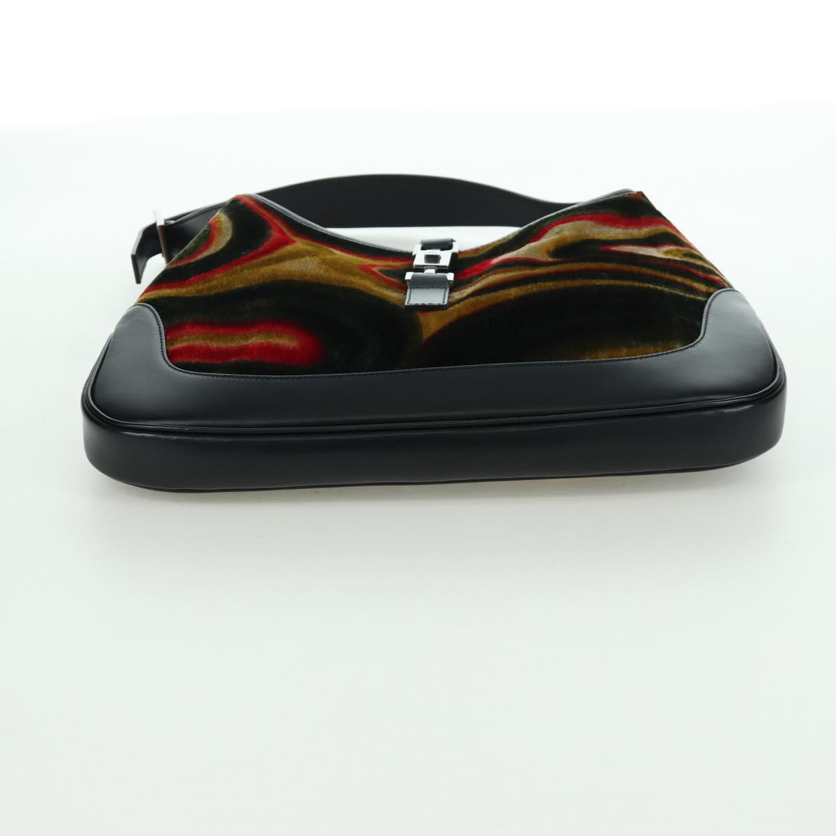 GUCCI Jackie Swirl Print Shoulder Bag Velvet Black Silver 001 3306 Auth SW2243SM