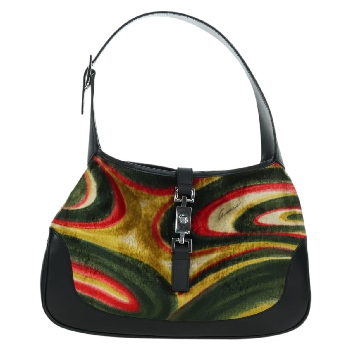 GUCCI Jackie Swirl Print Shoulder Bag Velvet Black Silver 001 3306 Auth SW2243SM