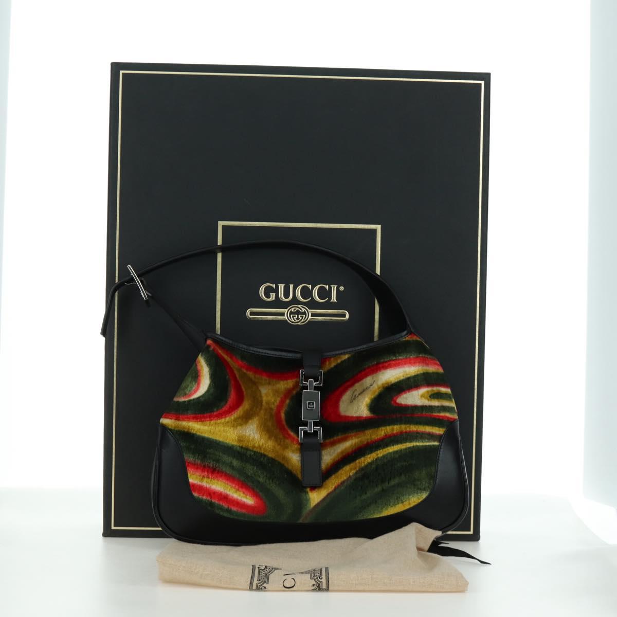 GUCCI Jackie Swirl Print Shoulder Bag Velvet Black Silver 001 3306 Auth SW2243SM