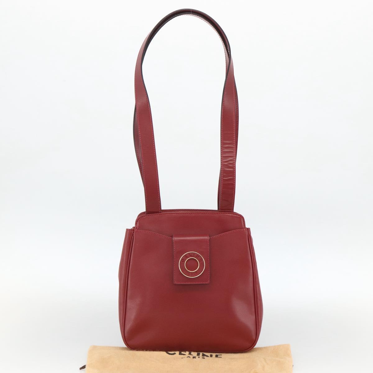 CELINE Circle Tote Bag Leather Gold Bordeaux Auth SW2245A