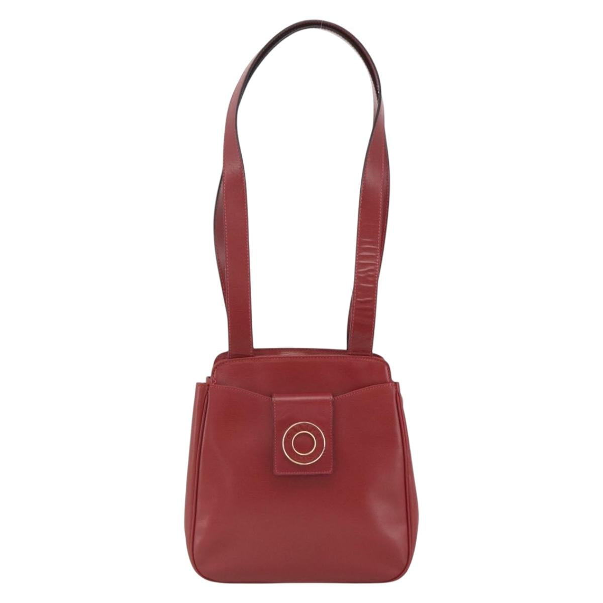 CELINE Circle Tote Bag Leather Gold Bordeaux Auth SW2245A