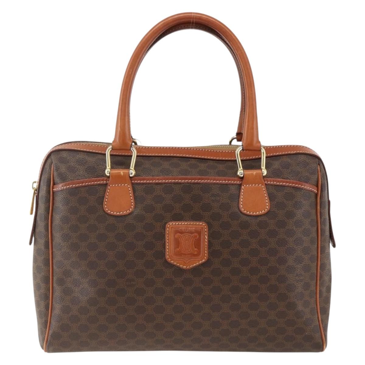 CELINE Macadam Canvas Hand Bag PVC Leather Brown Gold Auth SW2247A