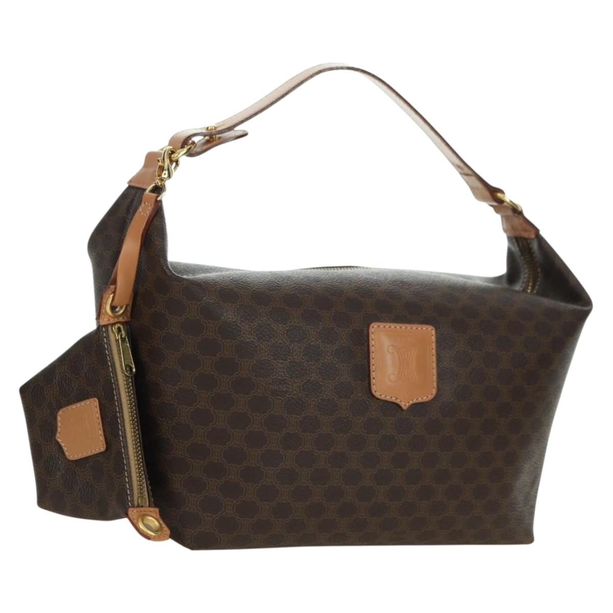 CELINE Macadam Canvas Hand Bag PVC Leather Brown Gold Auth SW2249V