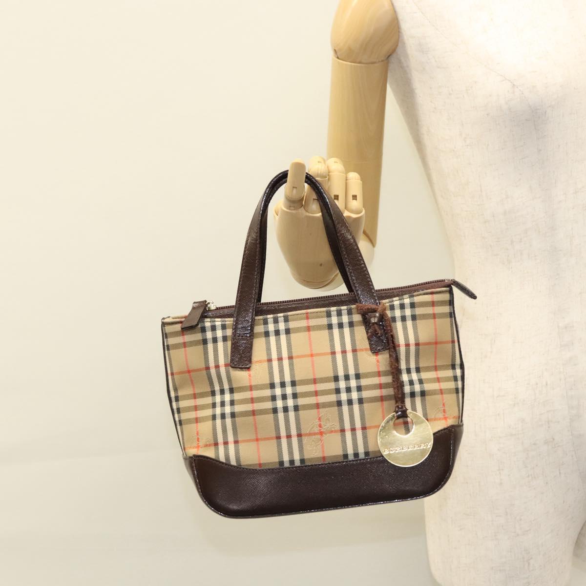 BURBERRY Nova Check Hand Bag Canvas Beige Auth sw226