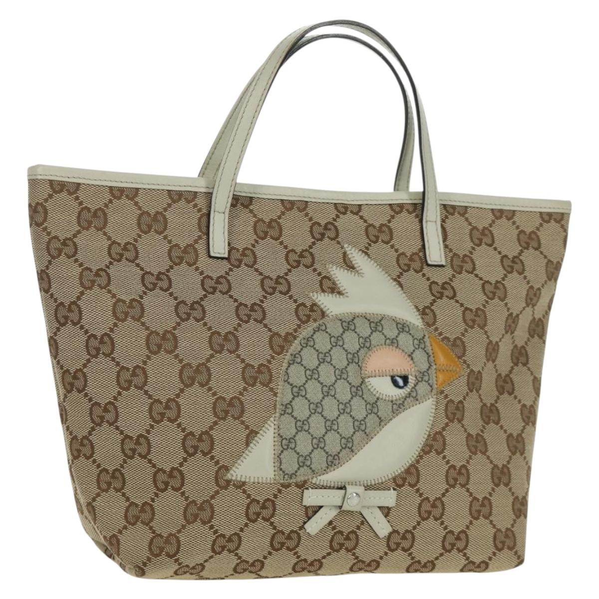 GUCCI GG Canvas Children Papagallo Hand Bag Beige Silver 271101 Auth SW2260V