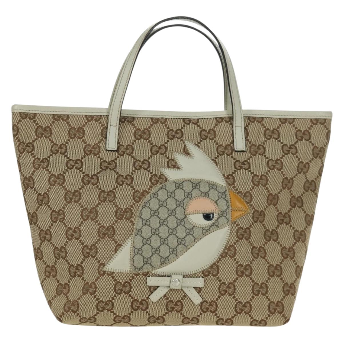 GUCCI GG Canvas Children Papagallo Hand Bag Beige Silver 271101 Auth SW2260V