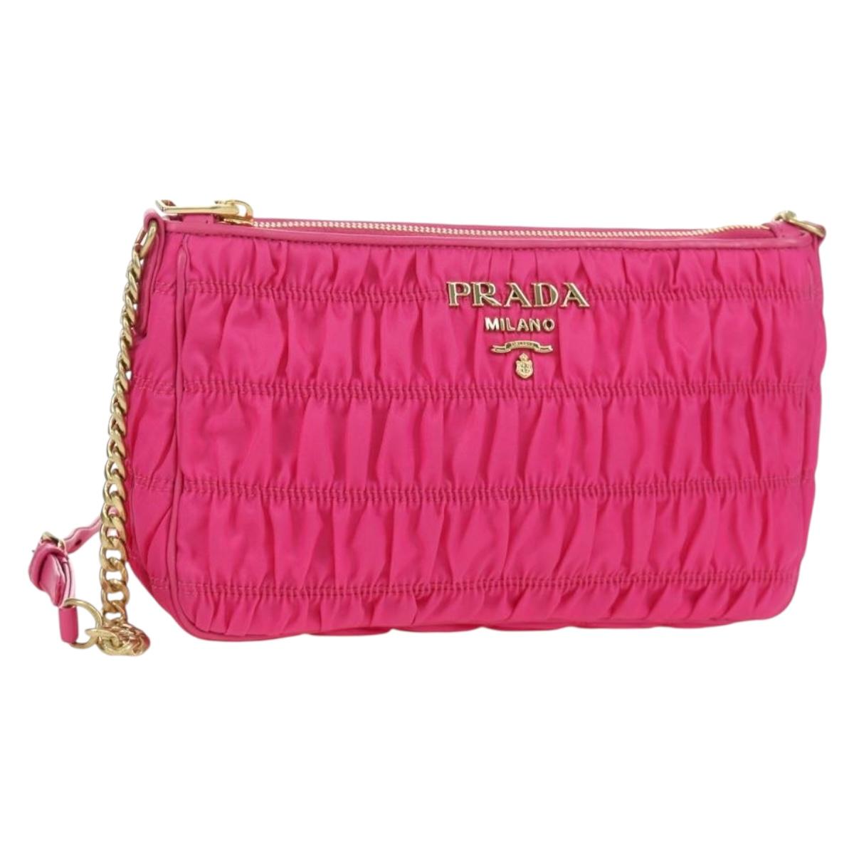 PRADA Chain Shoulder Bag Nylon Pink Gold 1BH152 Auth SW2261SAM