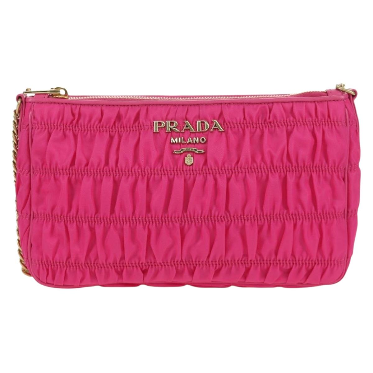 PRADA Chain Shoulder Bag Nylon Pink Gold 1BH152 Auth SW2261SAM