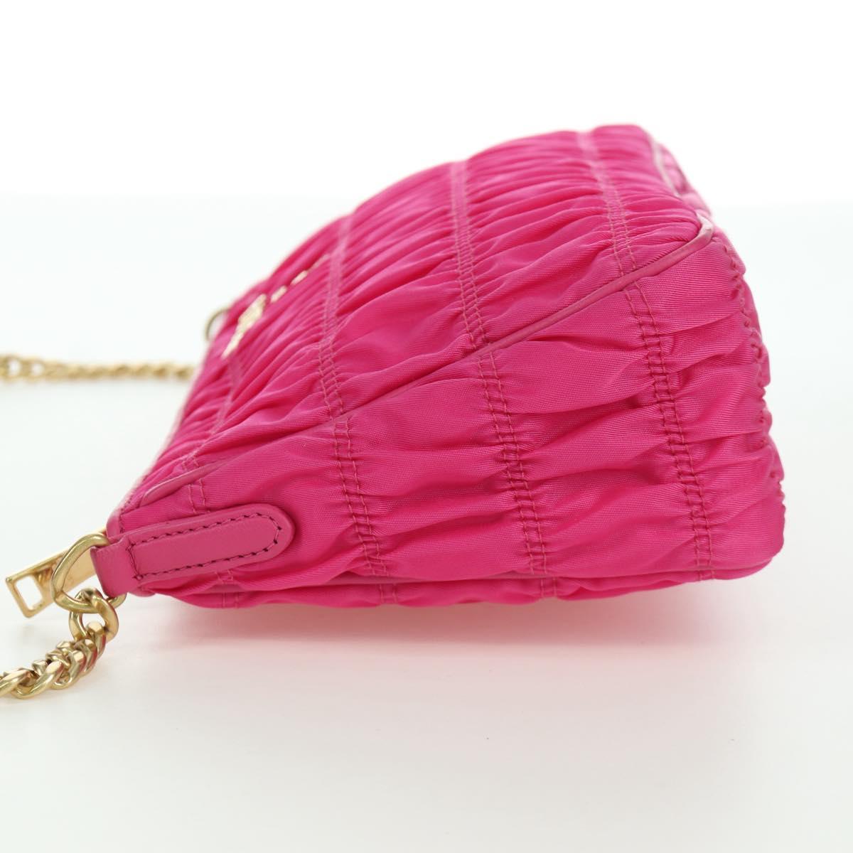 PRADA Chain Shoulder Bag Nylon Pink Gold 1BH152 Auth SW2261SAM