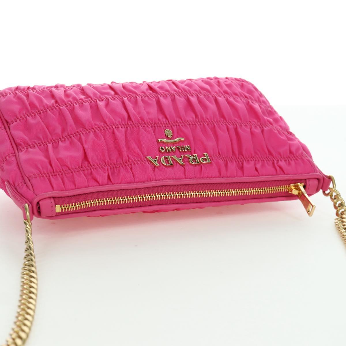 PRADA Chain Shoulder Bag Nylon Pink Gold 1BH152 Auth SW2261SAM