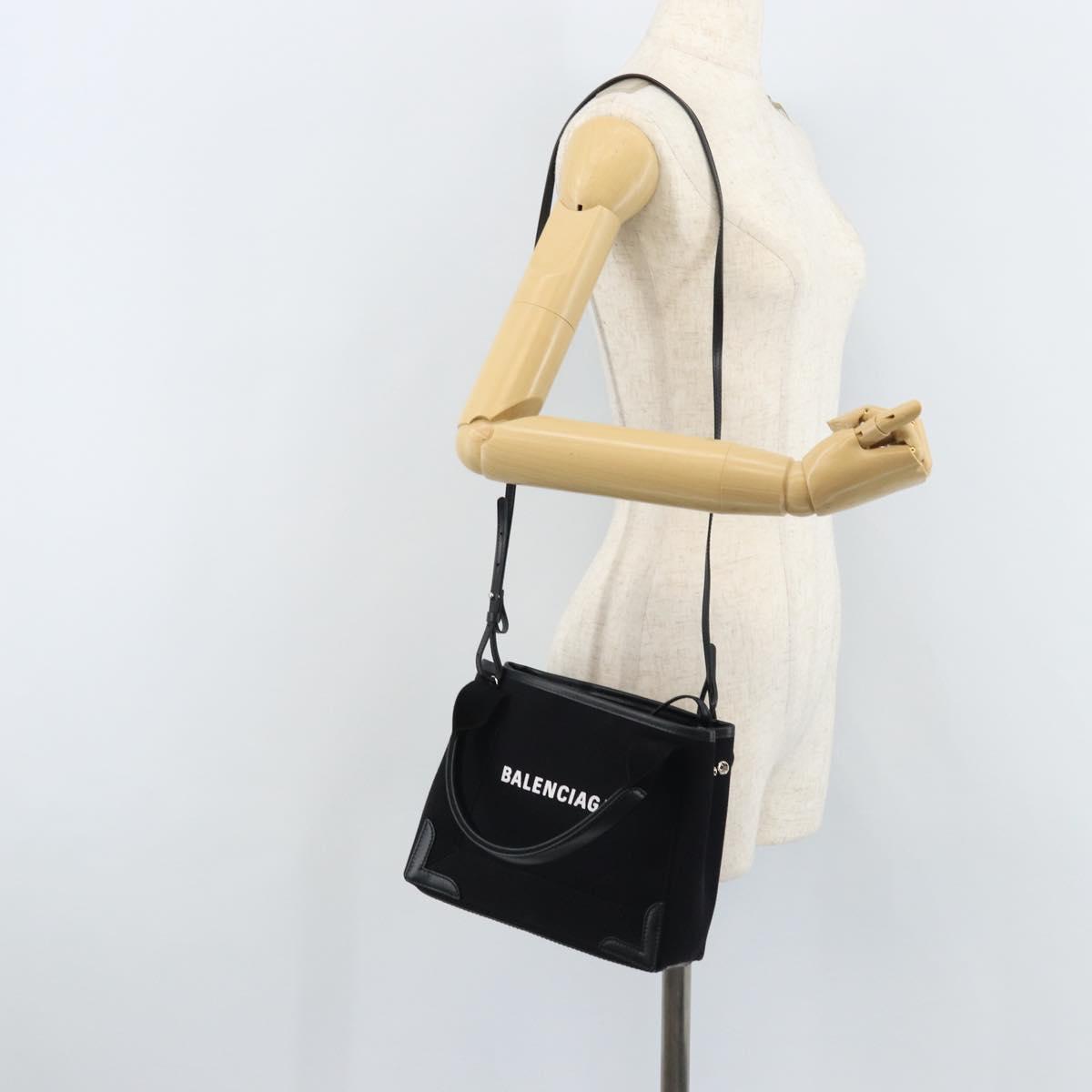 BALENCIAGA Cabas XS Tote Bag Canvas 2way Black Silver 390346 Auth SW2262SAM
