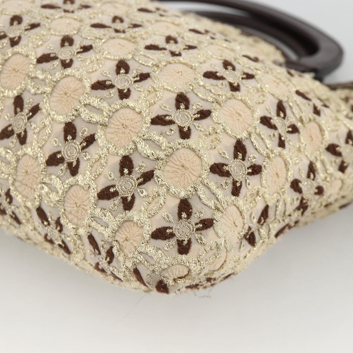 PRADA Hand Bag Cotton Beige Silver BN0701 Auth SW2266A