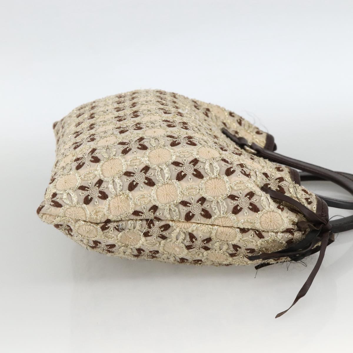 PRADA Hand Bag Cotton Beige Silver BN0701 Auth SW2266A
