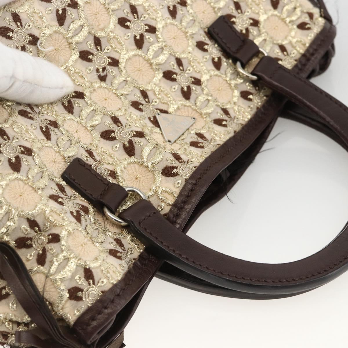 PRADA Hand Bag Cotton Beige Silver BN0701 Auth SW2266A