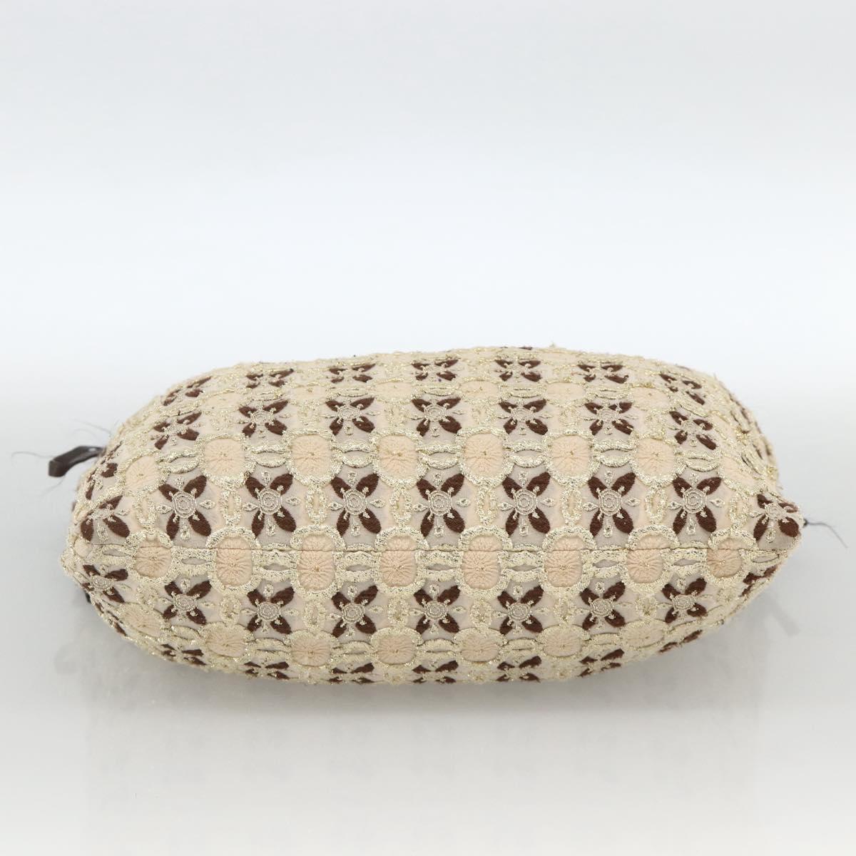 PRADA Hand Bag Cotton Beige Silver BN0701 Auth SW2266A