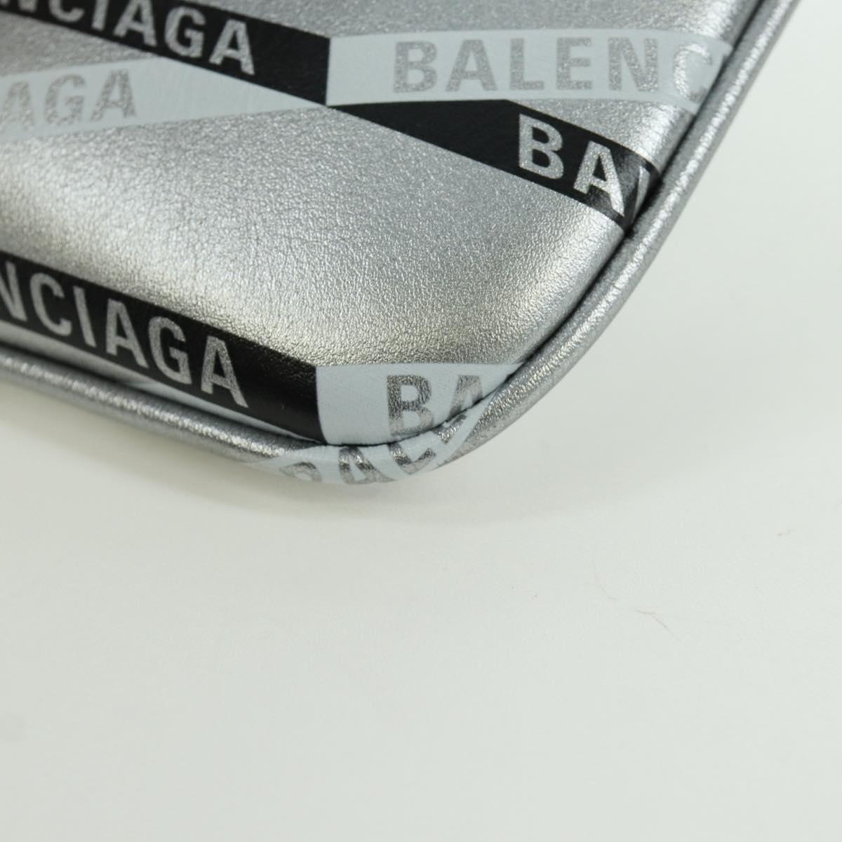 BALENCIAGA Clutch Bag Leather Silver Auth SW2267M