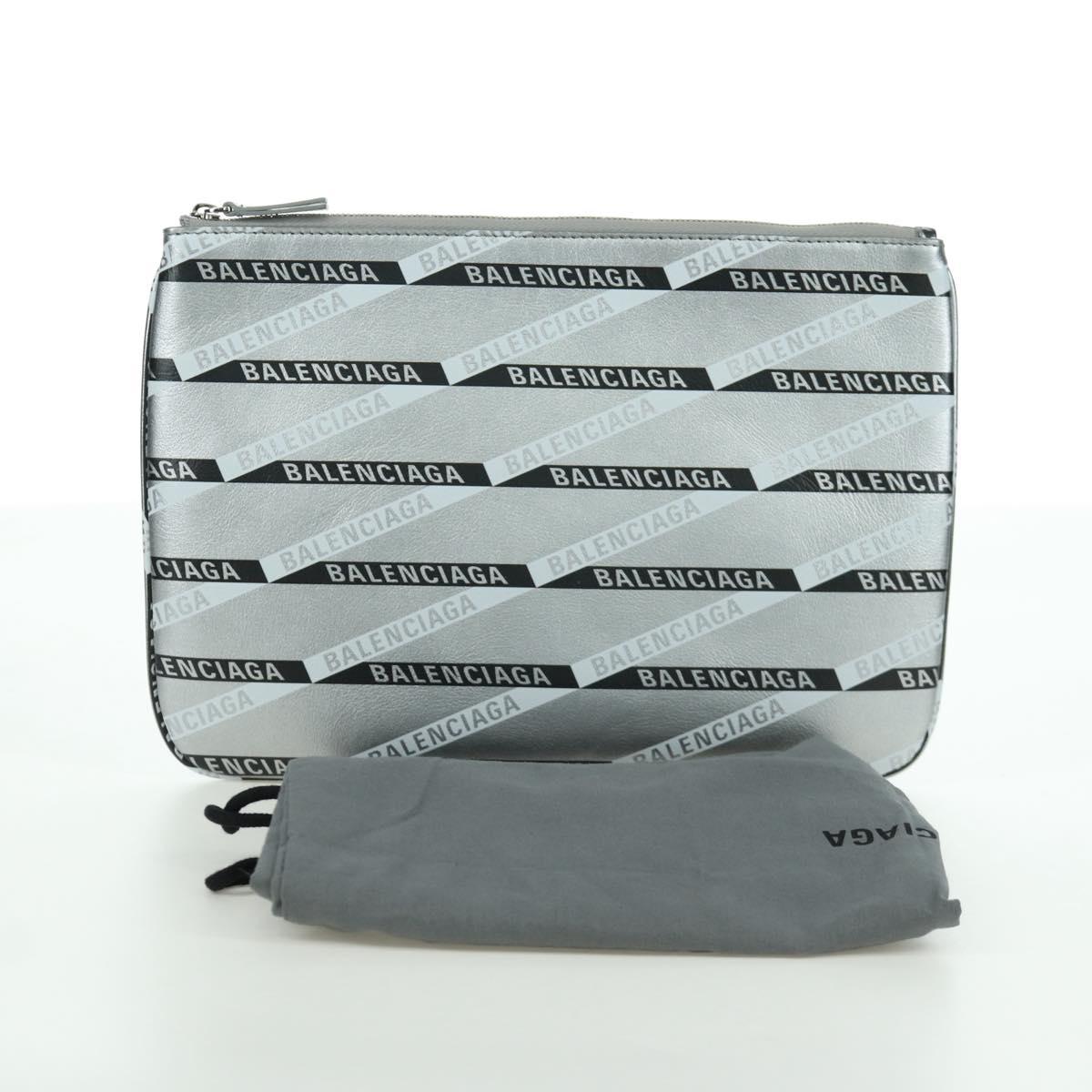 BALENCIAGA Clutch Bag Leather Silver Auth SW2267M