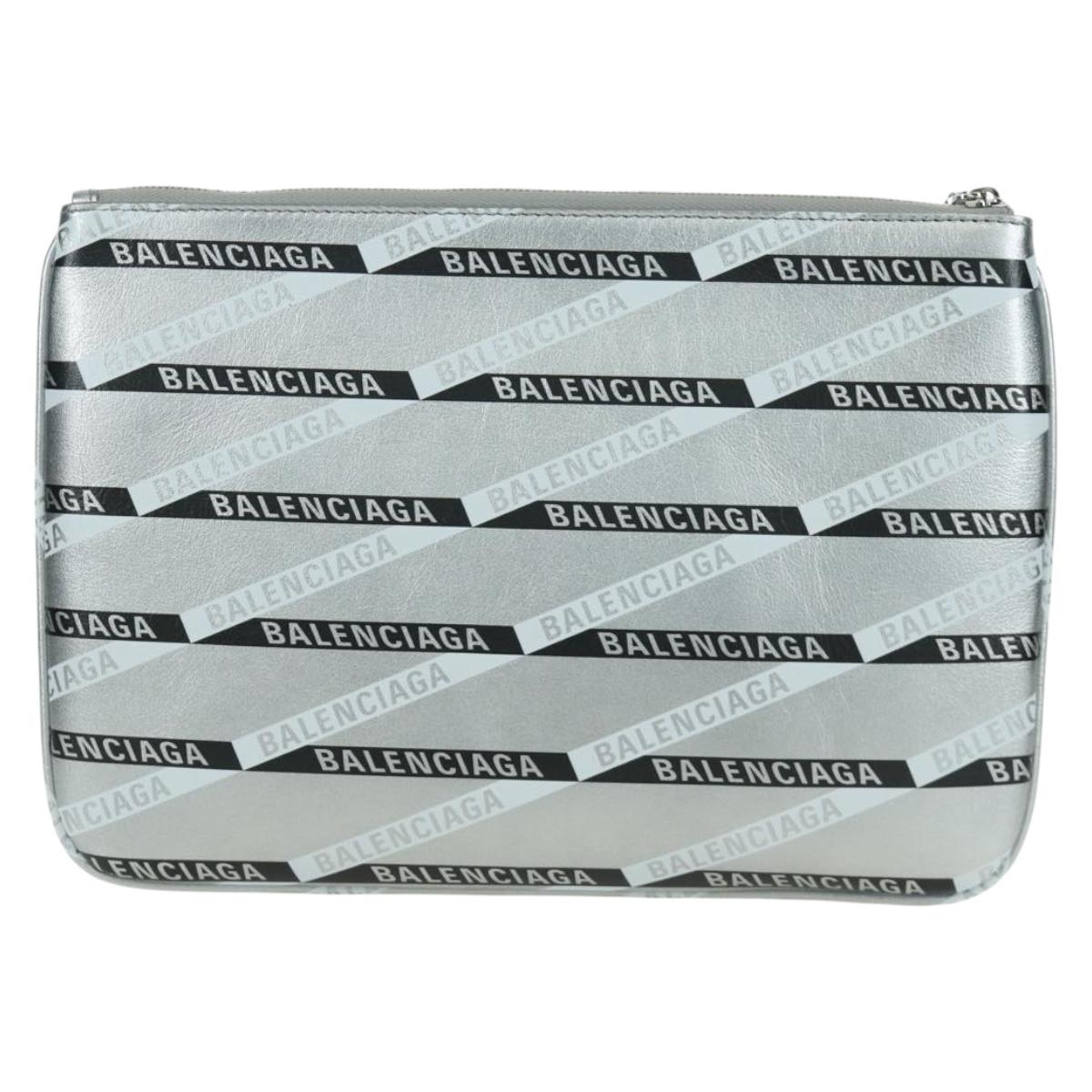 BALENCIAGA Clutch Bag Leather Silver Auth SW2267M