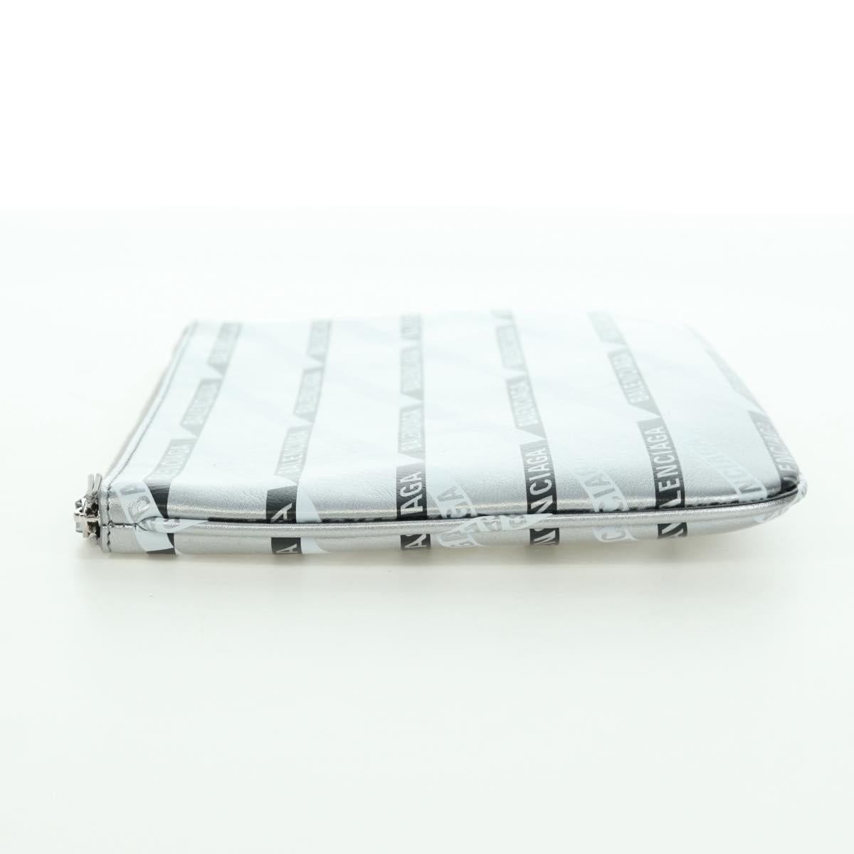 BALENCIAGA Clutch Bag Leather Silver Auth SW2267M