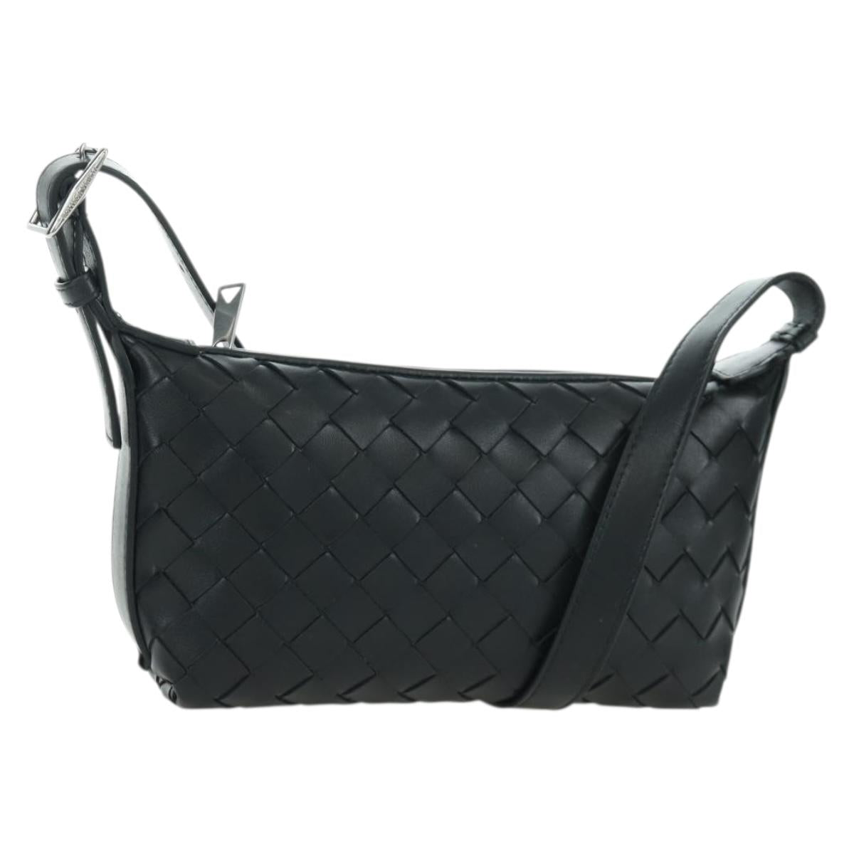 BOTTEGA VENETA INTRECCIATO Traveler Phone Pouch Bag Leather Black Auth SW2269SM