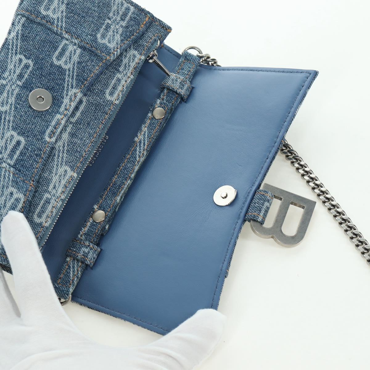 BALENCIAGA Chain Shoulder Bag Denim Blue Silver 656050 Auth SW2270SM