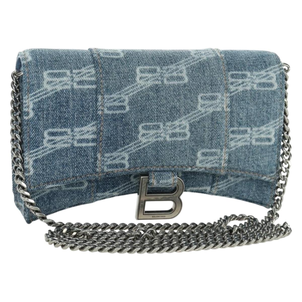 BALENCIAGA Chain Shoulder Bag Denim Blue Silver 656050 Auth SW2270SM