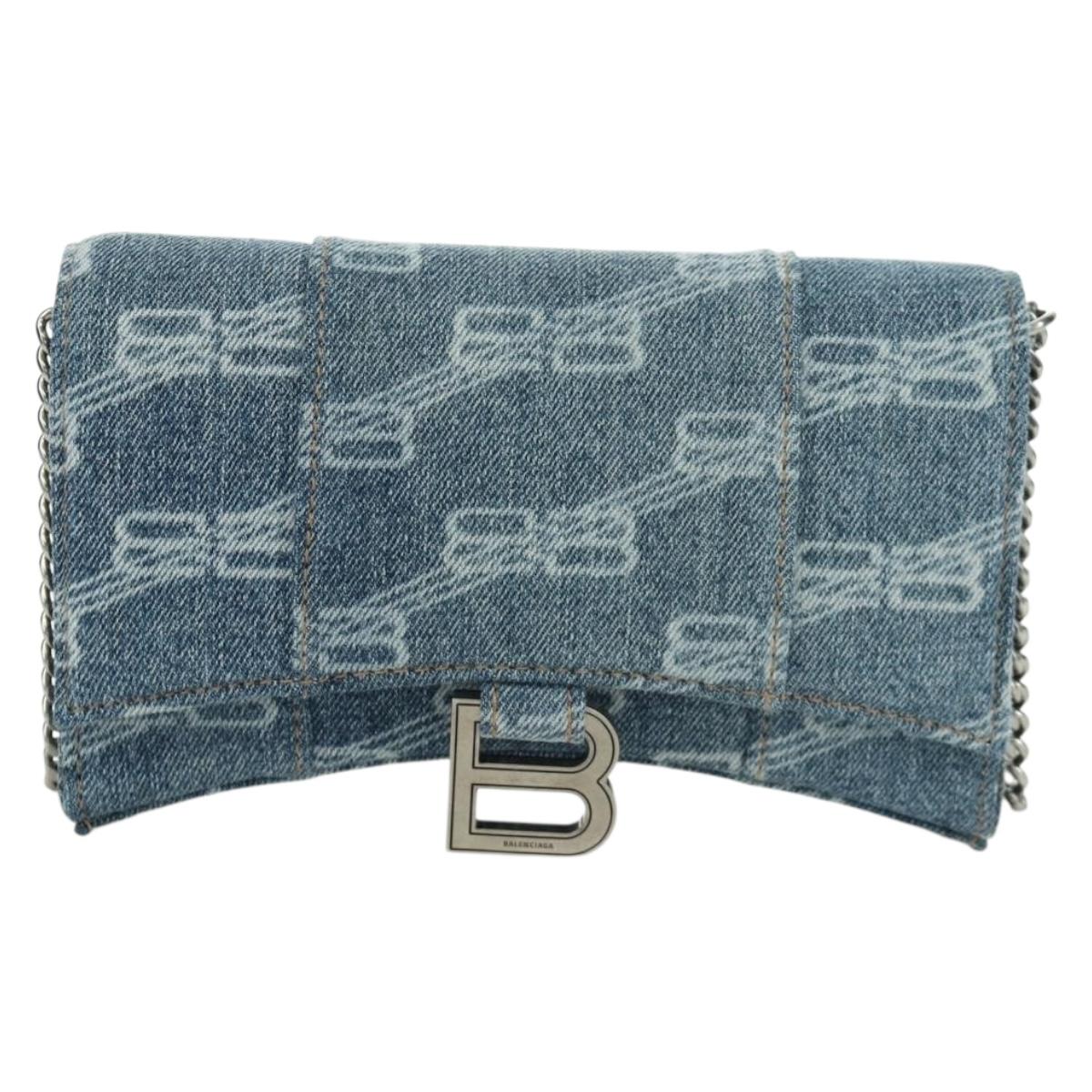 BALENCIAGA Chain Shoulder Bag Denim Blue Silver 656050 Auth SW2270SM