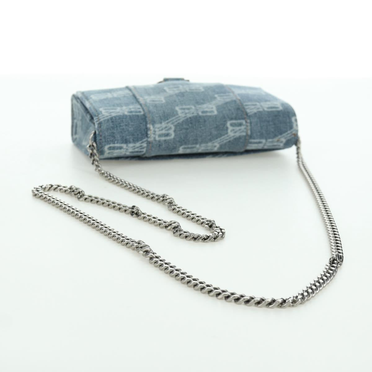 BALENCIAGA Chain Shoulder Bag Denim Blue Silver 656050 Auth SW2270SM