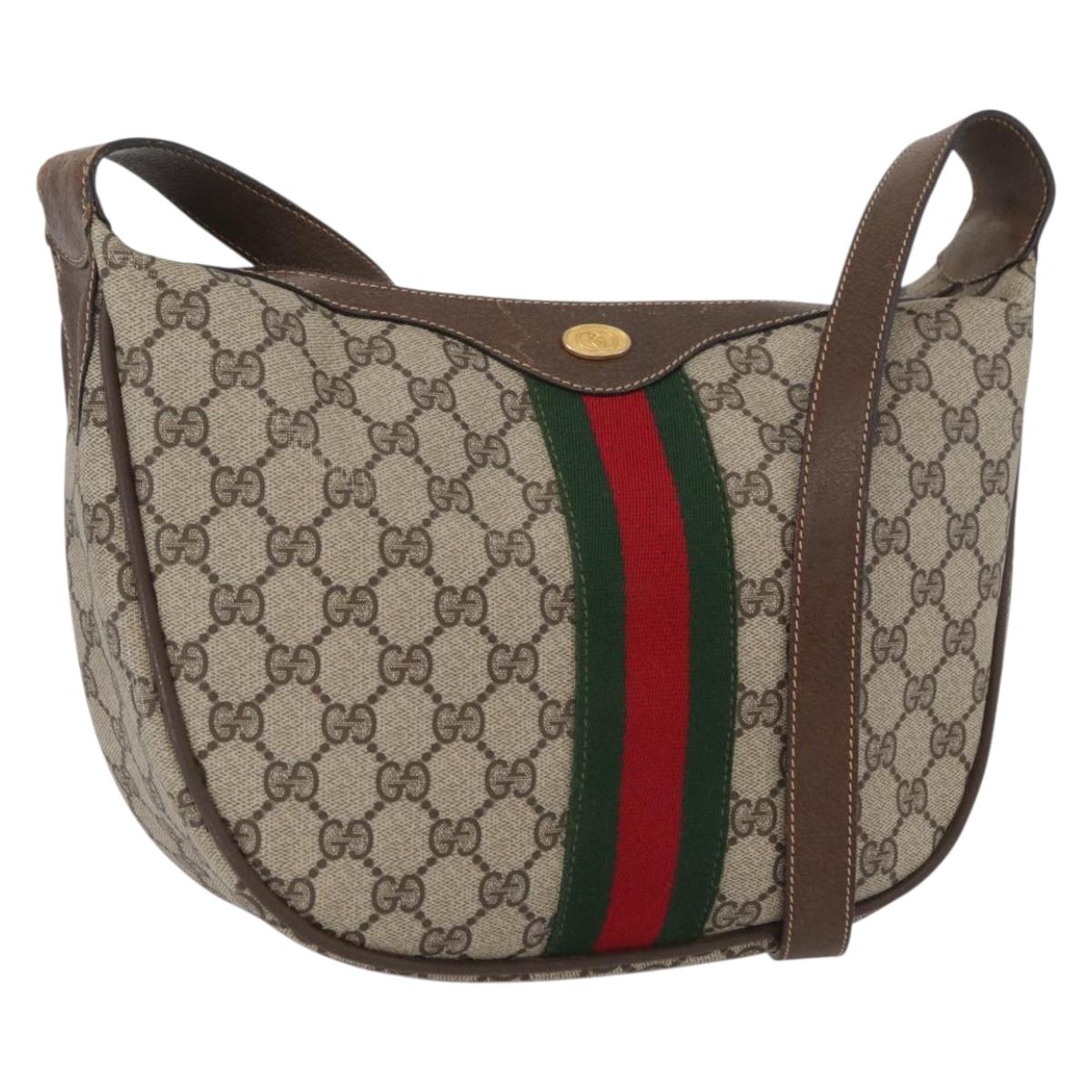 GUCCI GG Supreme Web Sherry Line Bag PVC Beige Gold 10 01 3840 Auth SW2275