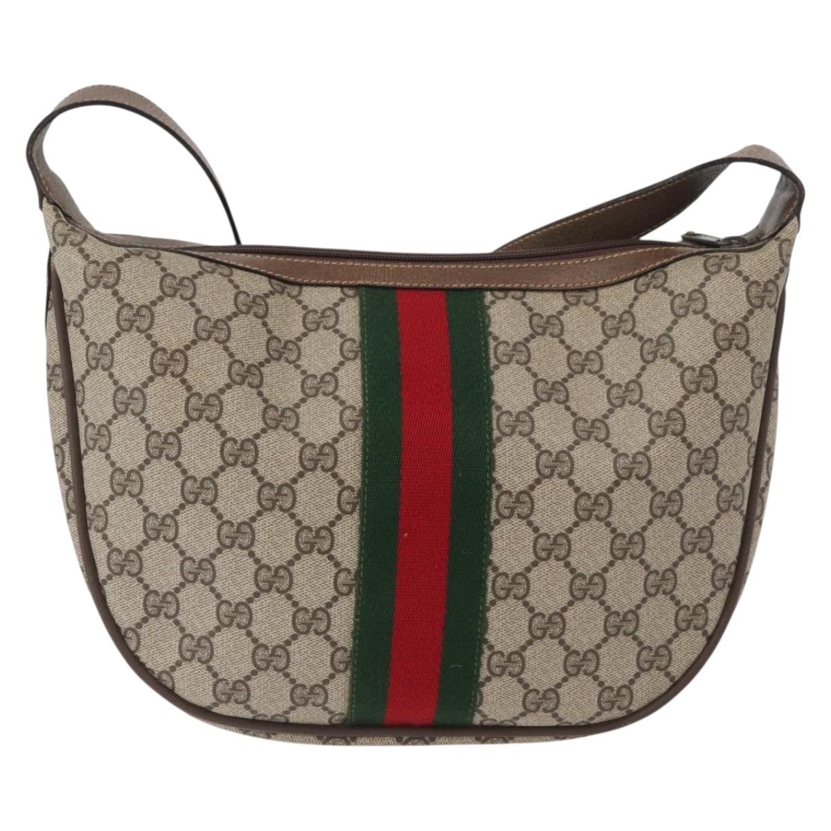 GUCCI GG Supreme Web Sherry Line Bag PVC Beige Gold 10 01 3840 Auth SW2275