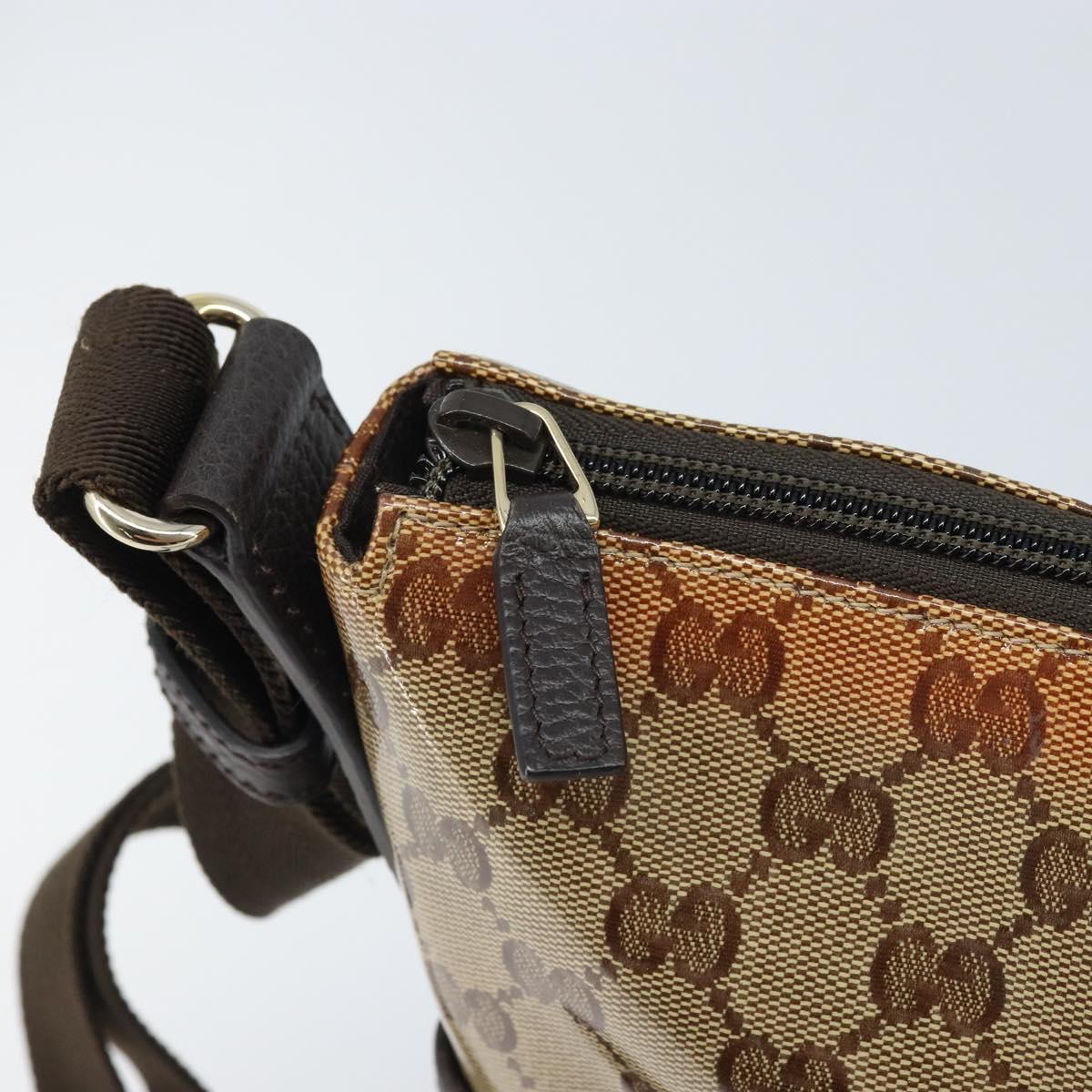 GUCCI GG Crystal Shoulder Bag Coated Canvas Beige Gold 374411 Auth SW2277A