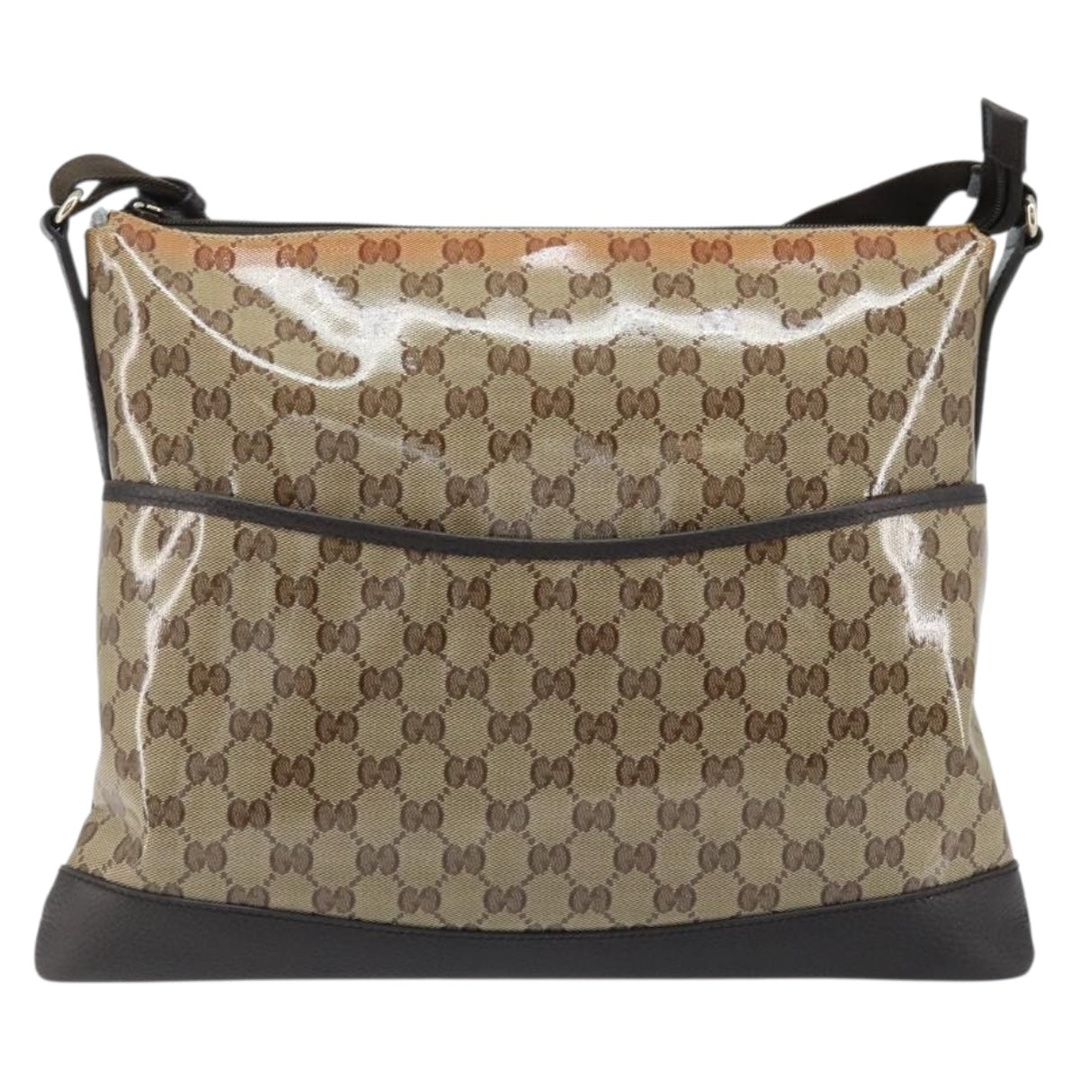 GUCCI GG Crystal Shoulder Bag Coated Canvas Beige Gold 374411 Auth SW2277A