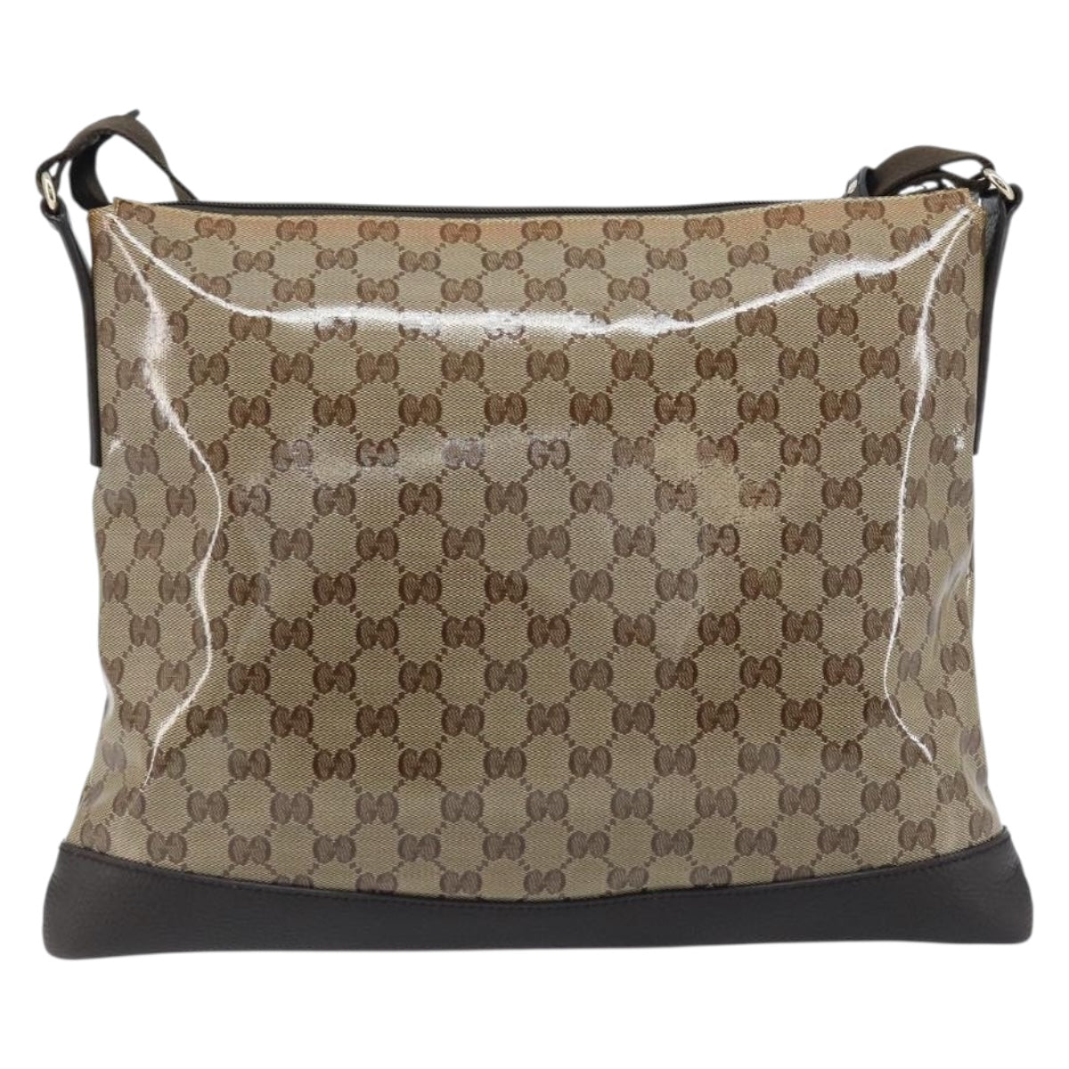 GUCCI GG Crystal Shoulder Bag Coated Canvas Beige Gold 374411 Auth SW2277A