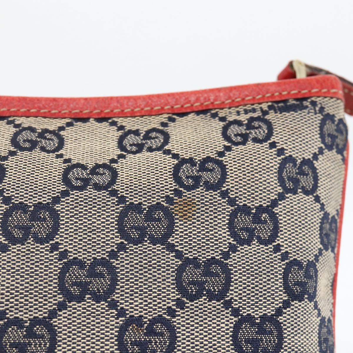 GUCCI GG Canvas Sherry Line Shoulder Bag Navy Gold Red 144388 Auth SW2281A