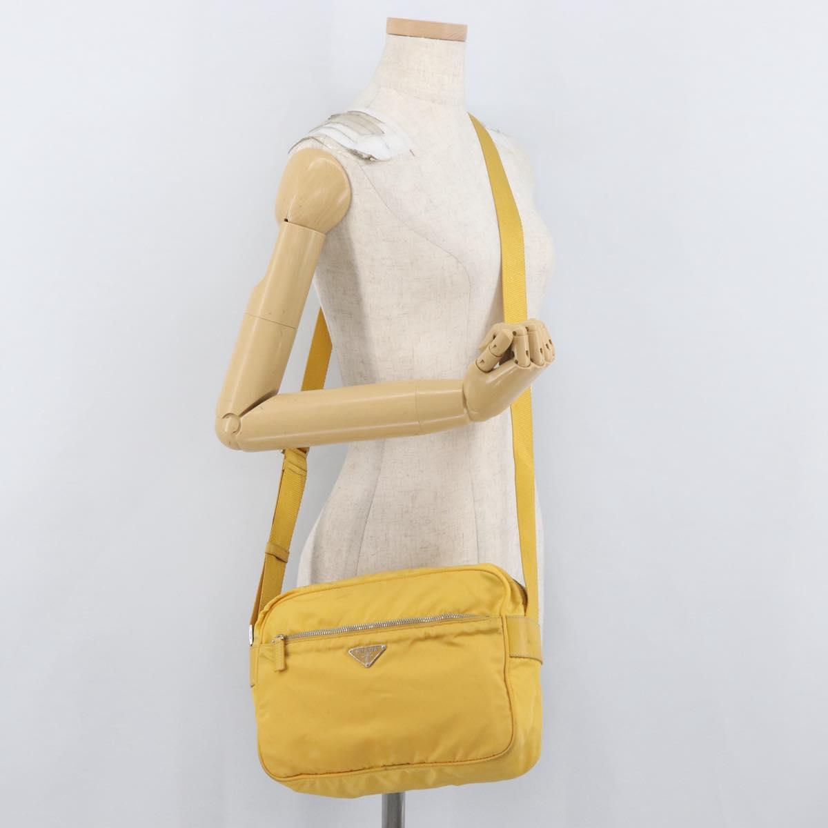 PRADA Shoulder Bag Nylon Yellow Silver Auth SW2282A