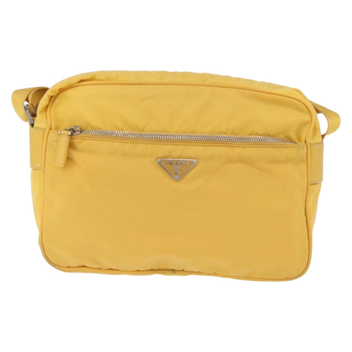 PRADA Shoulder Bag Nylon Yellow Silver Auth SW2282A