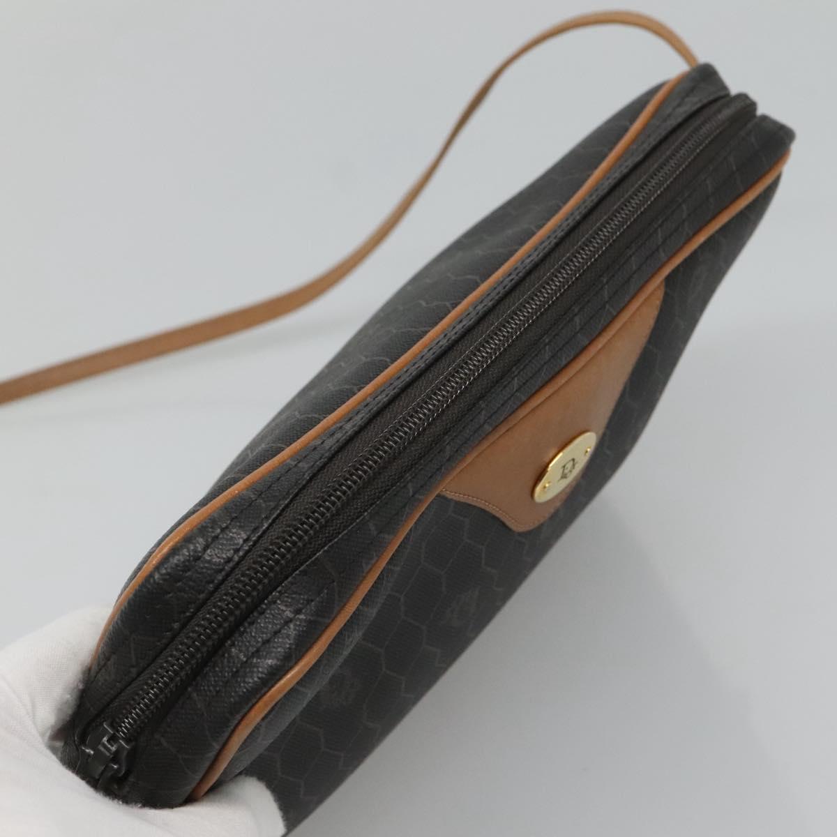 Christian Dior Honeycomb Canvas Shoulder Bag Black Gold Auth sw229