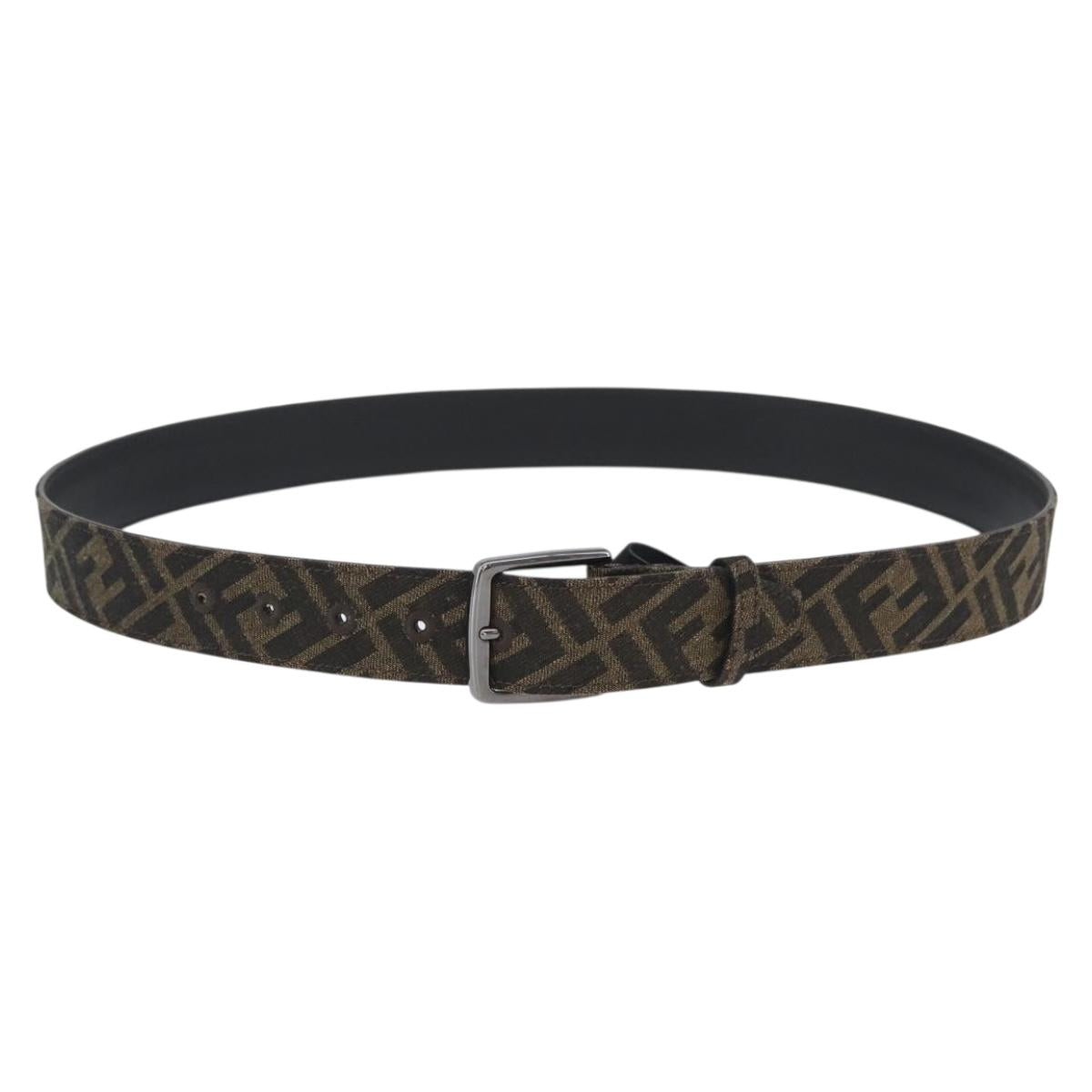 FENDI Zucca Canvas Belt 41.3"" Black Brown 7C0497 Auth SW2291A