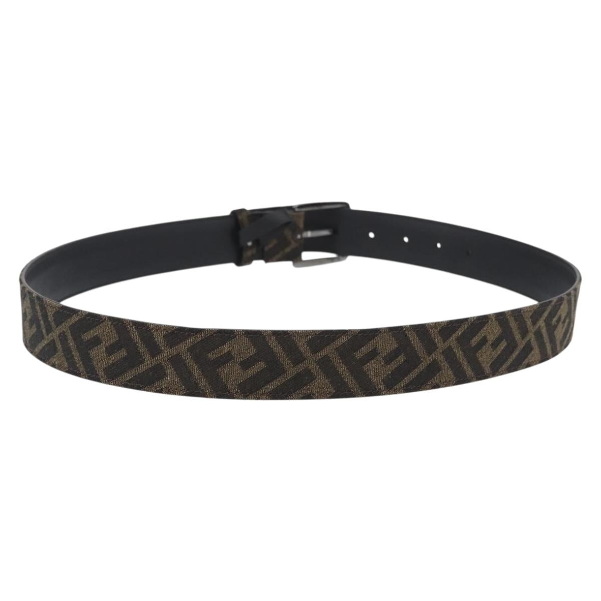 FENDI Zucca Canvas Belt 41.3"" Black Brown 7C0497 Auth SW2291A