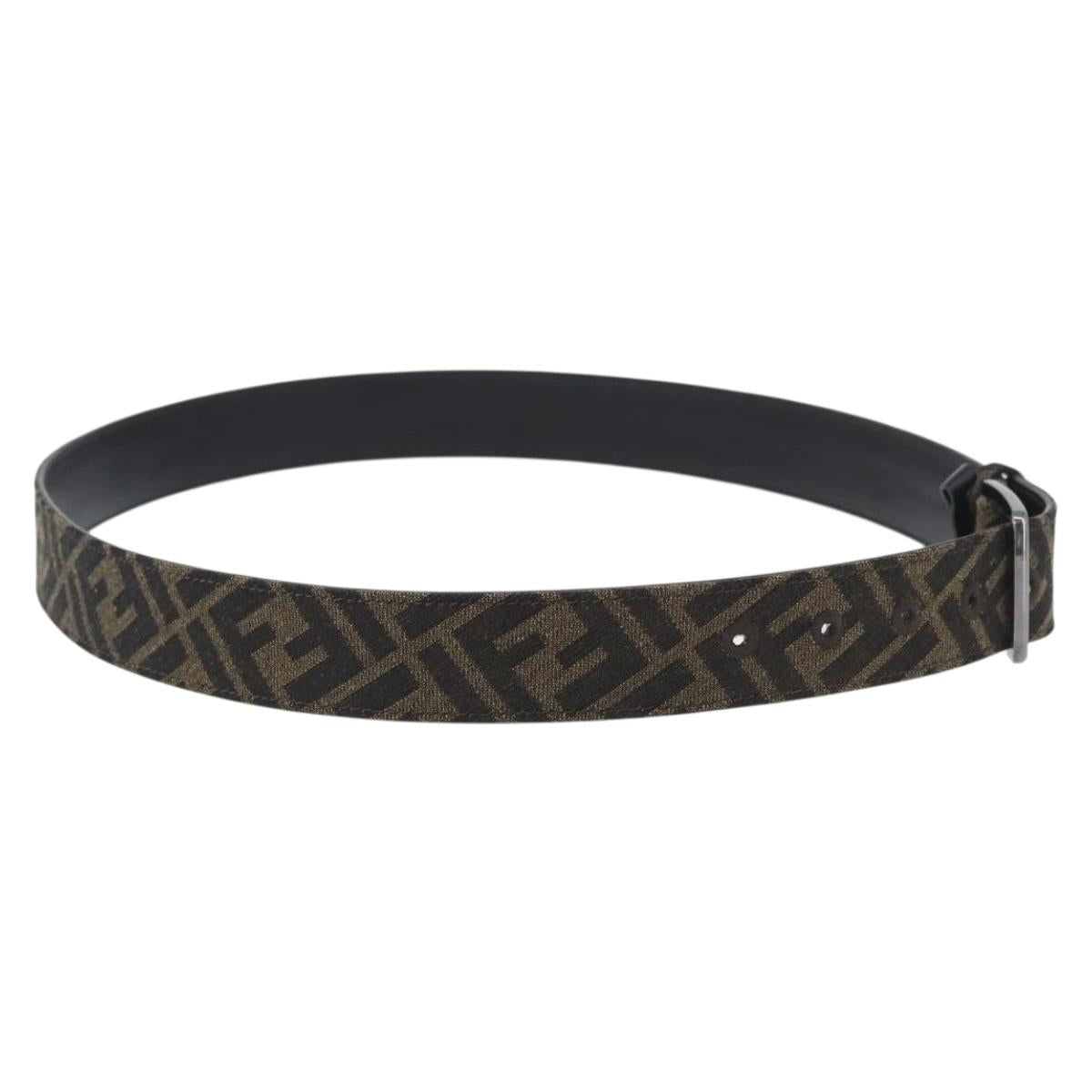 FENDI Zucca Canvas Belt 41.3"" Black Brown 7C0497 Auth SW2291A