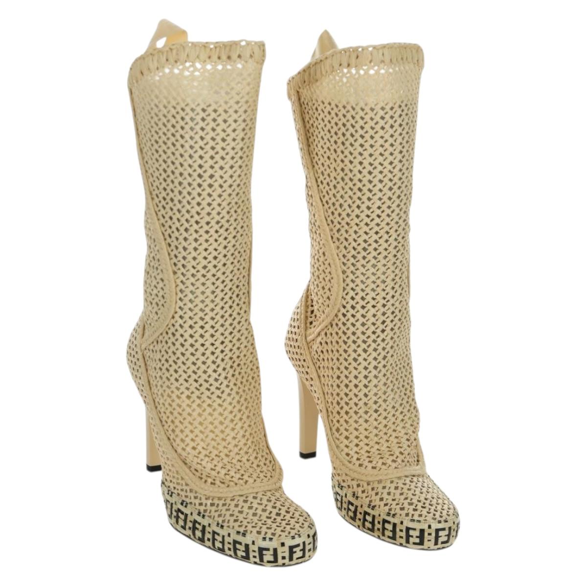 FENDI High Boots Raffia Beige 8T8083 Auth SW2296SM