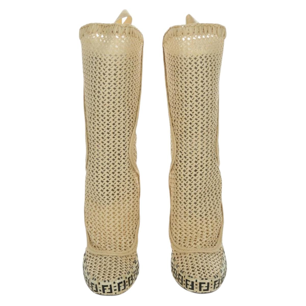 FENDI High Boots Raffia Beige 8T8083 Auth SW2296SM