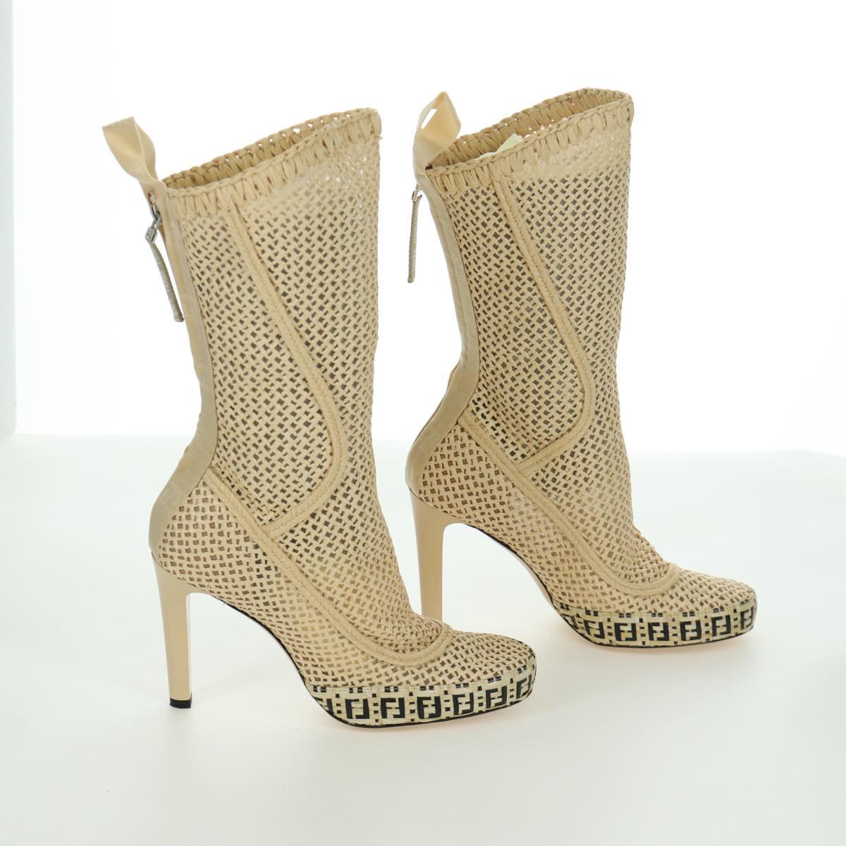 FENDI High Boots Raffia Beige 8T8083 Auth SW2296SM